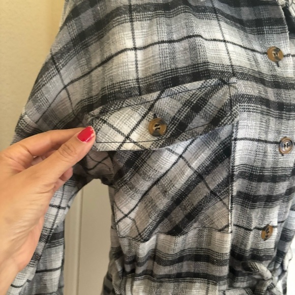 CiSono Plaid Collection Plaid Flannel Tie Waist Shirt Tunic Dress 4 Pocket Sz.M - Picture 7 of 11